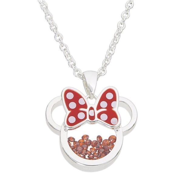 Silver Minnie Mouse January Garnet Cubic Zirconia Birthstone Necklace - Picture 1 of 6